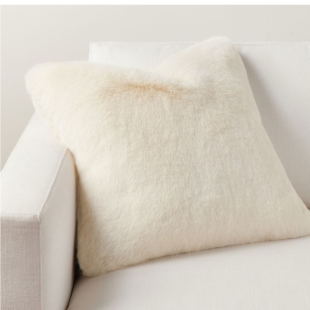 Pottery Barn faux mink cushion cover ivory 18x18” never used pillow fur